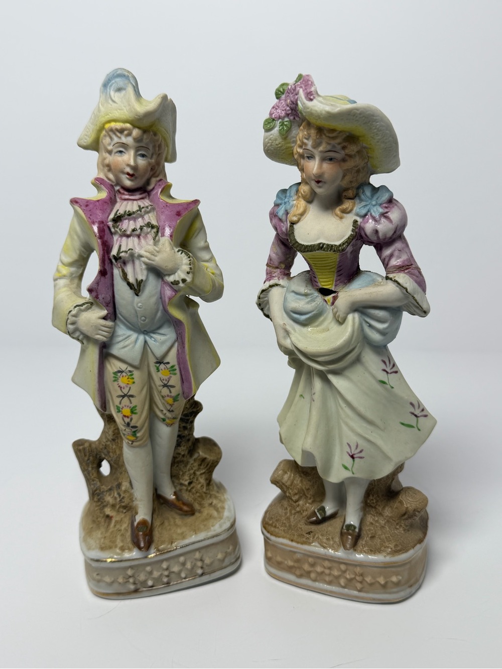 Vintage Hand-Painted Bisque Victorian Couple Figurines Manufactured in Japan 8”